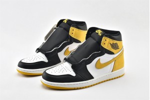 Air Jordan 1 Retro High OG Summit White Black Yellow Ochre BQ6472 005 Womens And Mens Shoes  